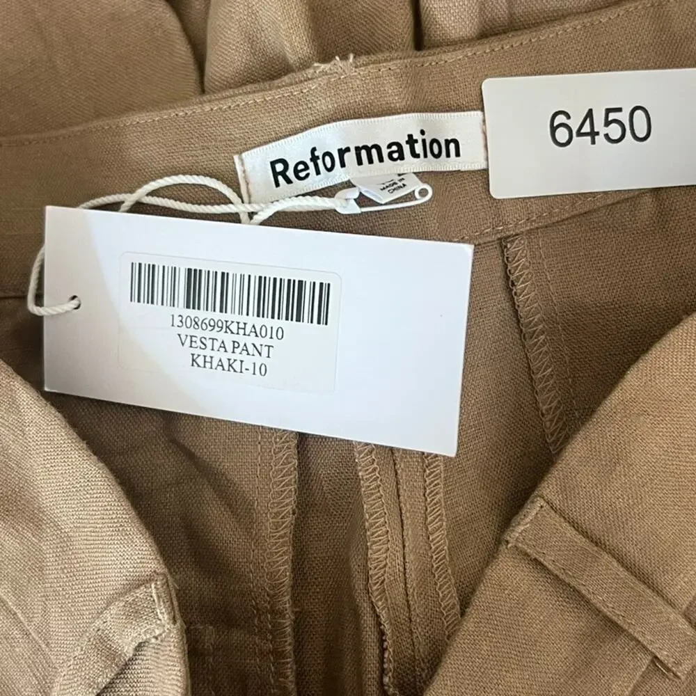 NWT Reformation Women's Dress Pants Size 10 Khaki Vesta Pant Straight Leg